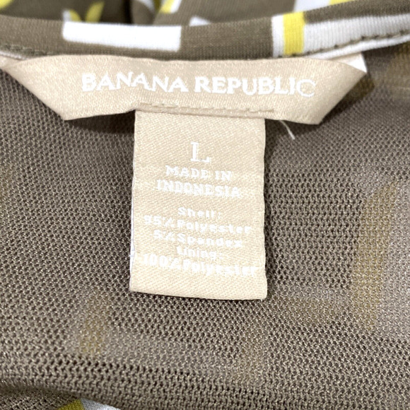 Banana Republic Size L Sleeveless Fitted Tank Blouse Zip Back Tan Yellow White - Picture 8 of 9